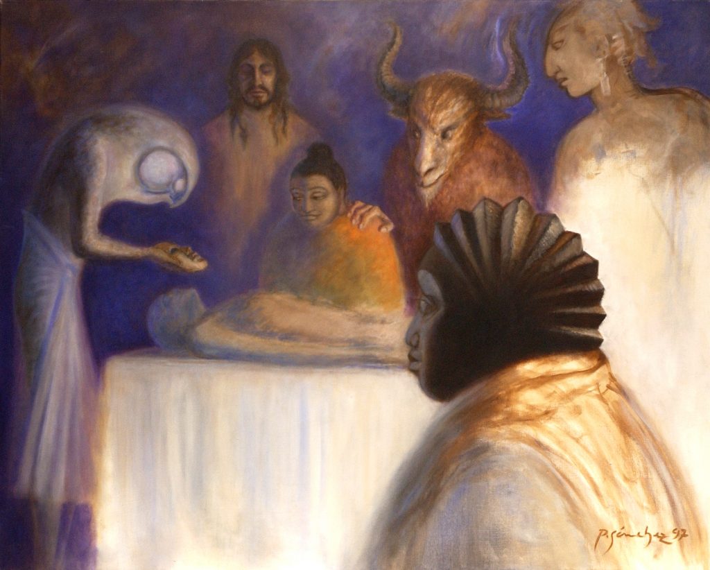 03 El Rito y la Máscara, 1997. Acrílico sobre tela (150 x 120 cm.)